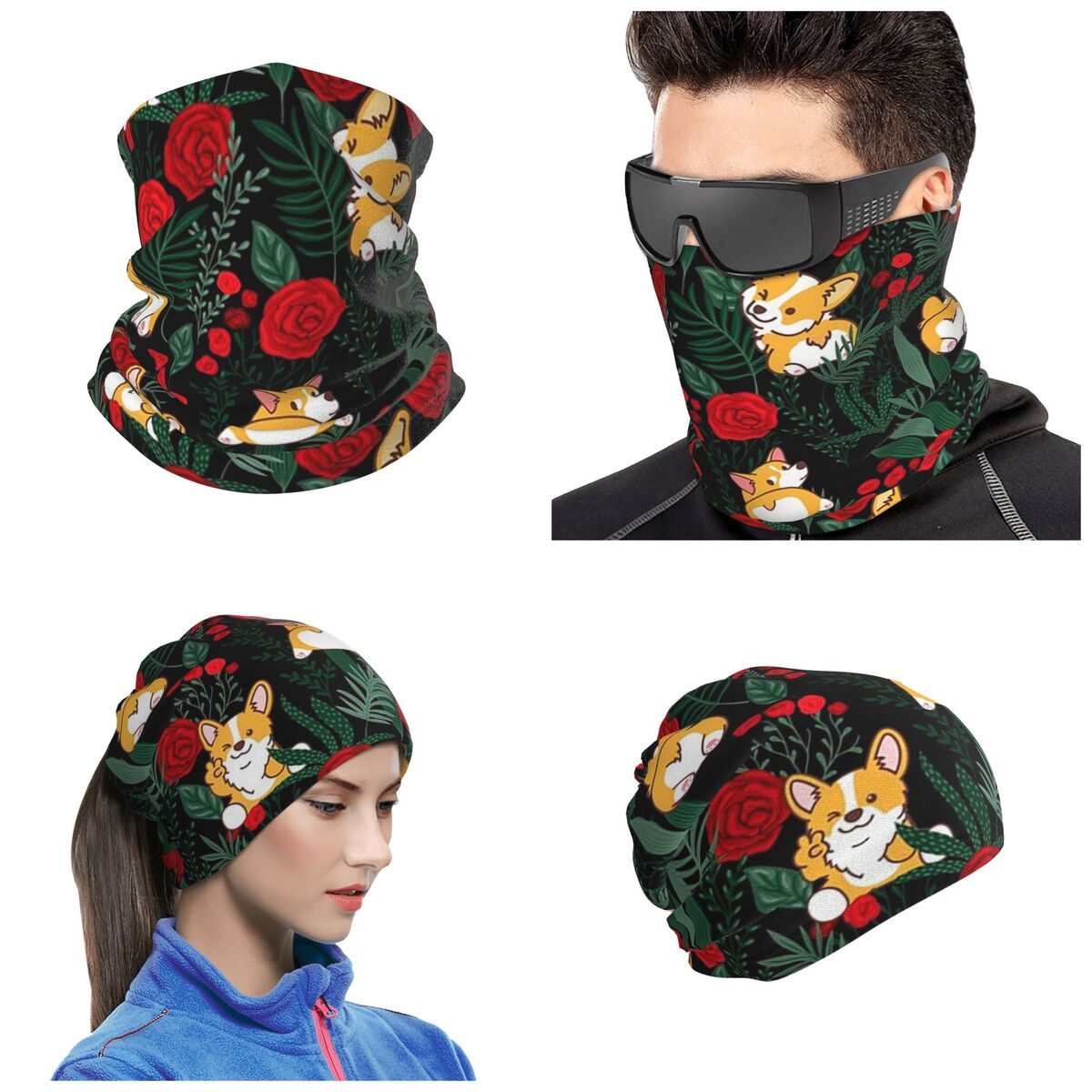 Dog Bandana Scarf - Corgi-Hund im Garten Bandana Halsbedeckung Bedruckte
