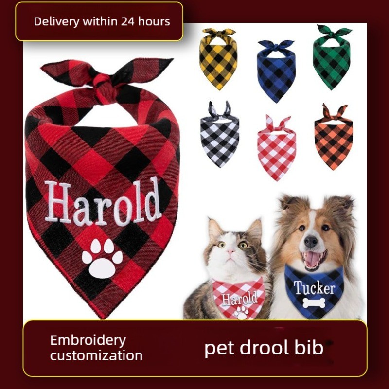 Dog Bandana Scarf - Besticktes Hunde-Bandana mit Namen, personalisiertes Haustier-Halstuch,